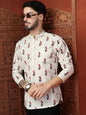 Men’s Off White Floral Printed Mandarin Collar Casual Kurta Shirt