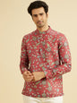 Men’s Premium Floral Printed Mandarin Collar Kurta Shirt – Coral Pink