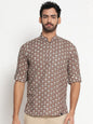 Men’s Brown Ethnic Motif Printed Mandarin Collar Kurta Shirt
